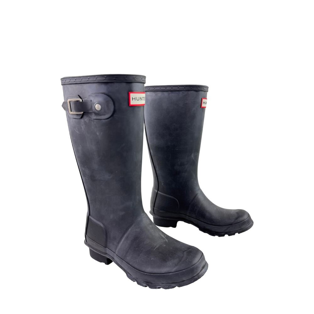 Hunter Original Kids Tall Rain Boots Blue 2B/3G Rubber Buckle Waterproof Pull On